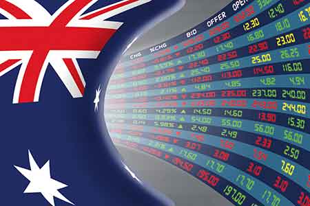 Image of Australian stock exchange with the Australian flag