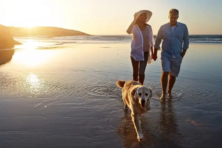 Happy couple enjoying a holiday from the prosperity of their investments.